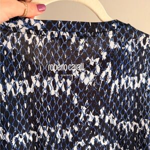 Roberto Cavalli Navy & White Snakeskin-Print Blouse
